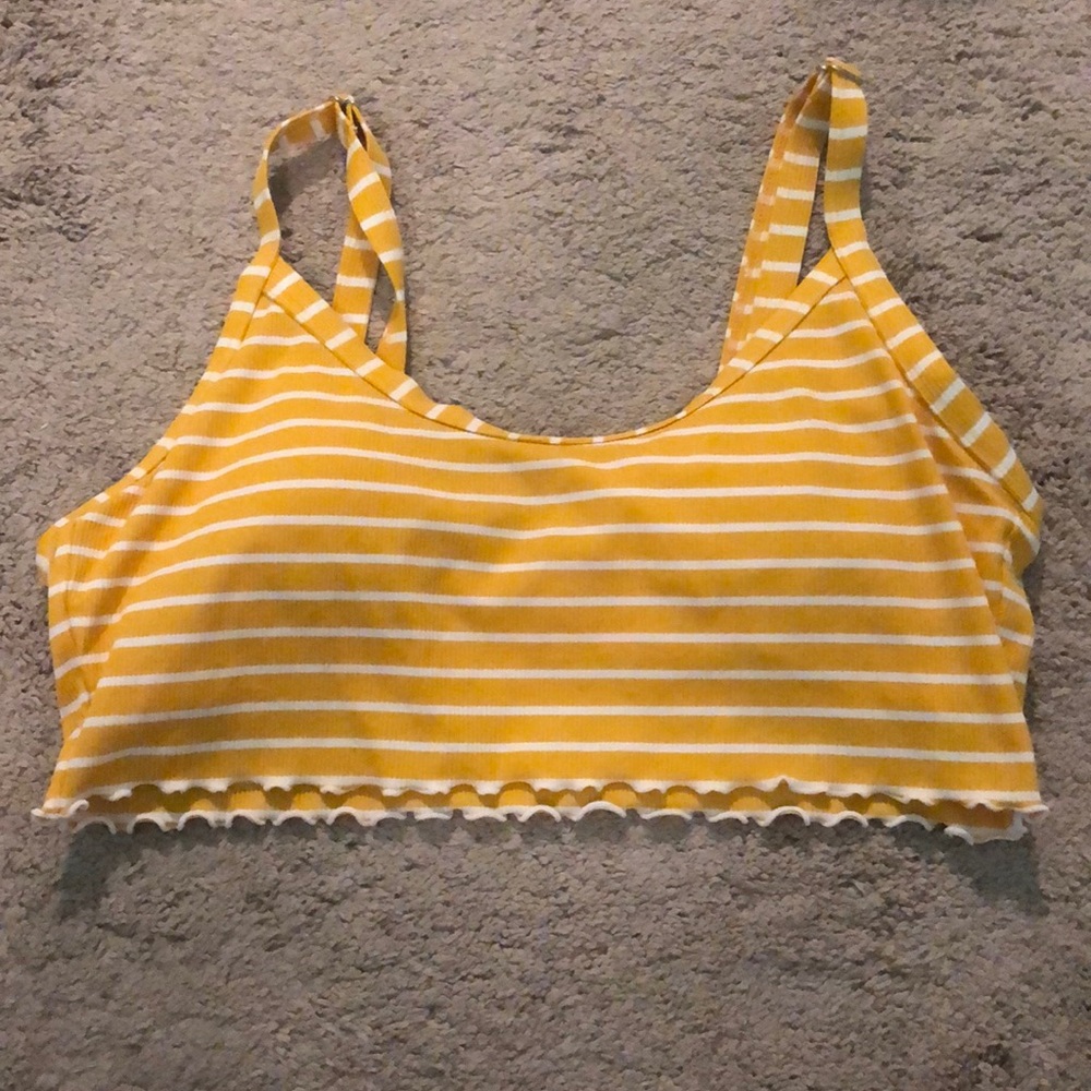 Target Yellow and White Striped Cropped Bikini Top
